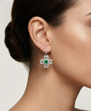 925 Silver Emerald Flower Drop Earrings for Women