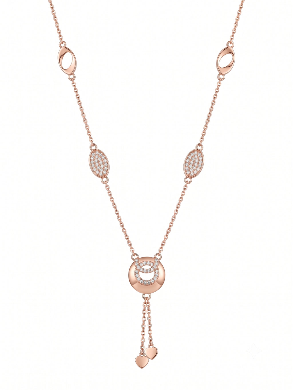 925 Sterling Silver Double Circle Pavé Drop Necklace For Women