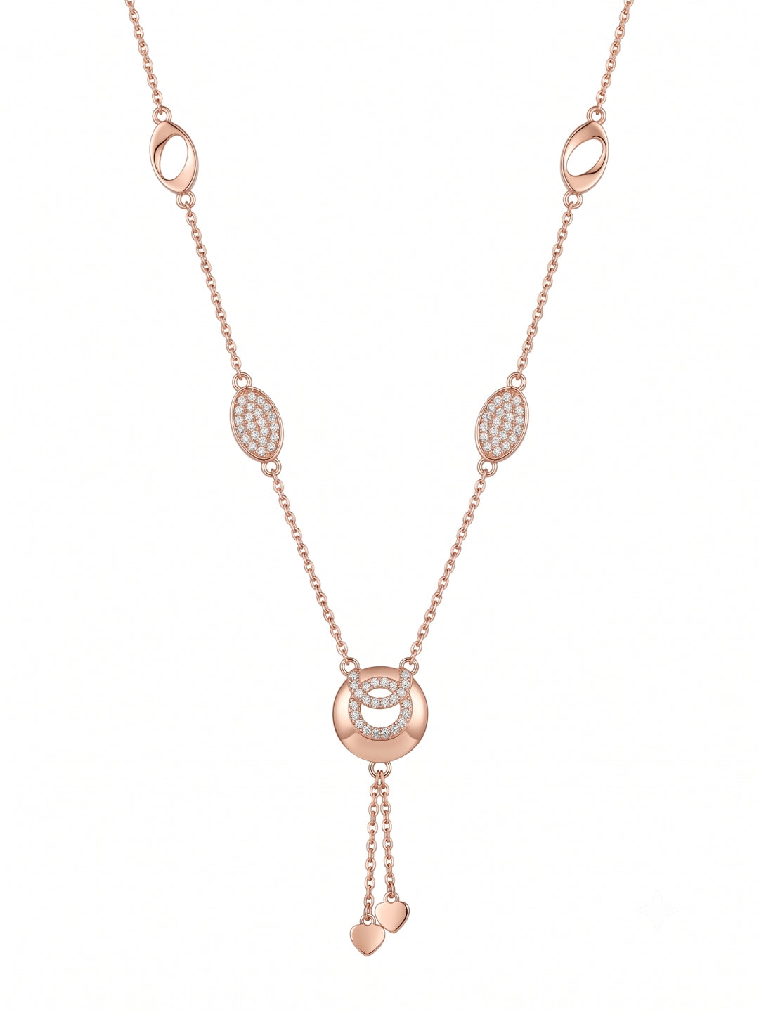 925 Sterling Silver Double Circle Pavé Drop Necklace For Women