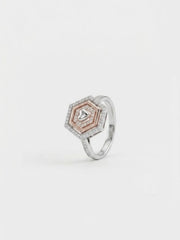 925 Sterling Silver Hexagon Heart Geometric Ring for Women