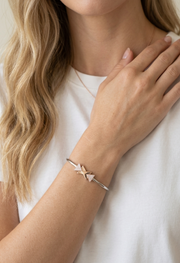 92.5 Sterling Silver Rose Gold Geometric Bow Bracelet for Women