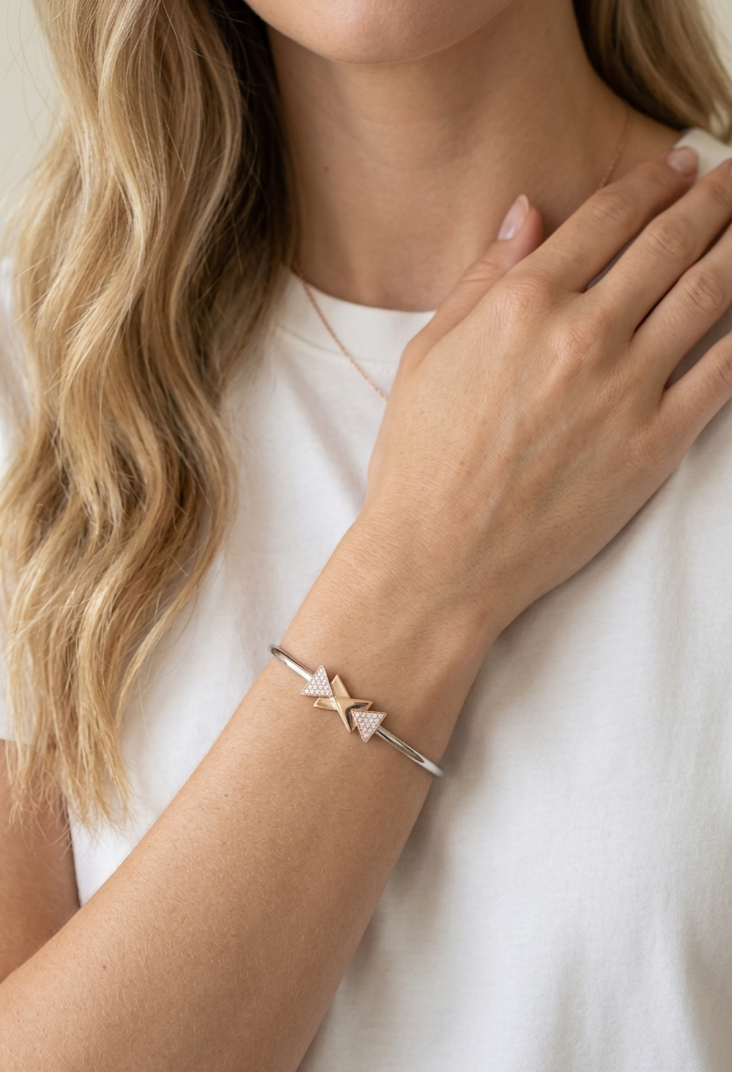 92.5 Sterling Silver Rose Gold Geometric Bow Bracelet for Women