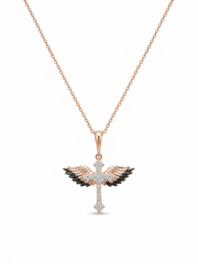 925 Sterling Silver Rose Gold Angel Winged Cross Pendant Necklace for women