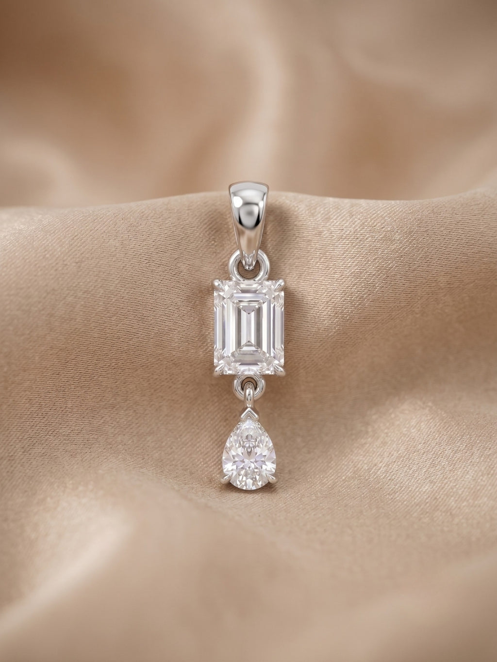 925 Sterling Silver Emerald Cut Drop Pendant Set with Earrings