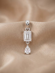 925 Sterling Silver Emerald Cut Drop Pendant Set with Earrings