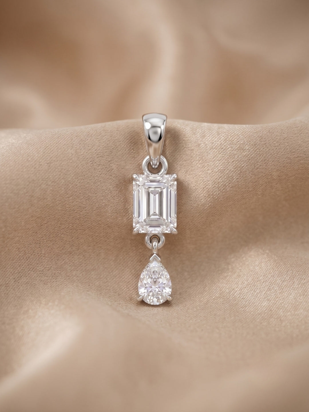 925 Sterling Silver Emerald Cut Drop Pendant Set with Earrings