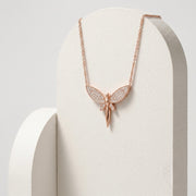 925 Sterling Silver Rose Gold Pavé Dragonfly Pendant Necklace for Women