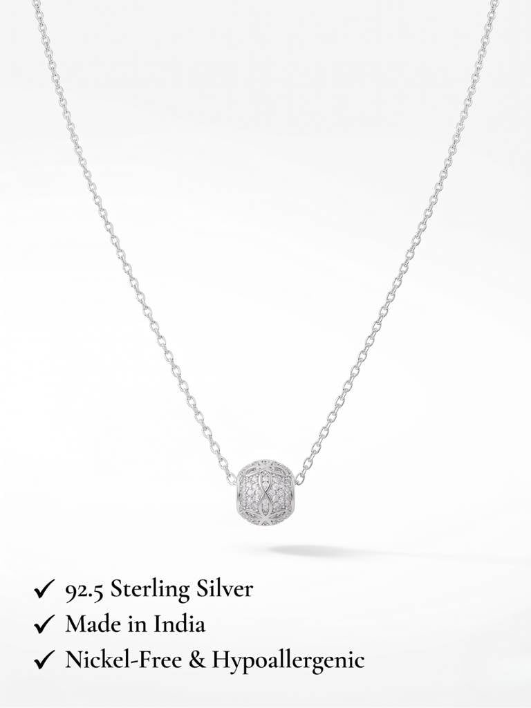 925 Sterling Silver Pavé CZ Filigree Sphere Pendant Necklace for Women