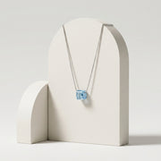925 Sterling Silver Emerald-Cut Blue Solitaire Pendant Necklace for Women