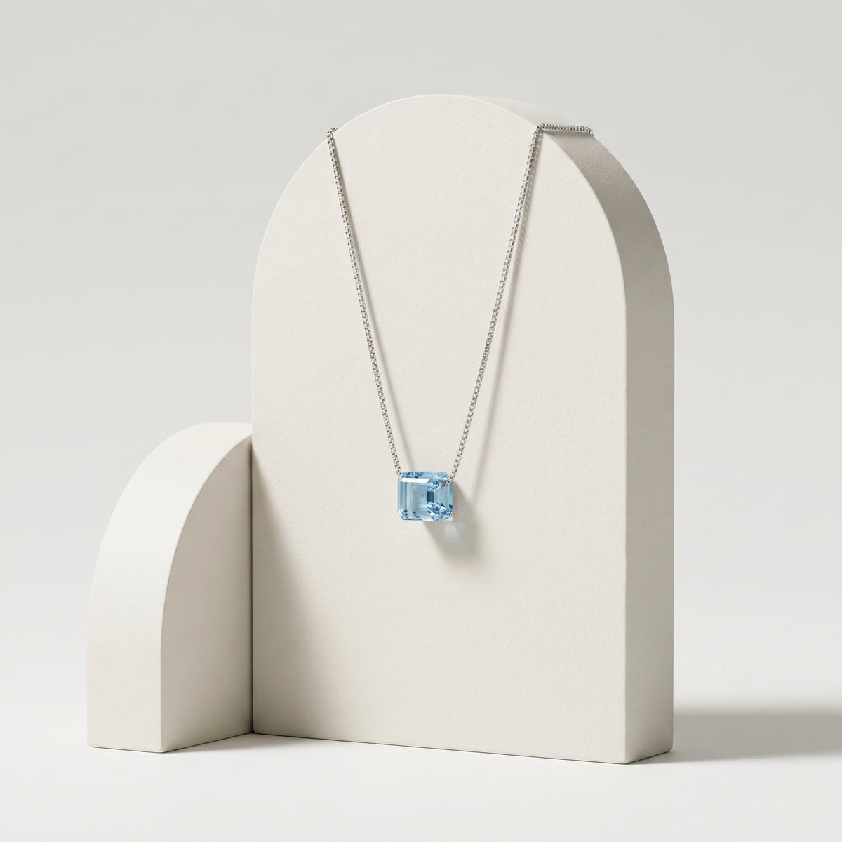 925 Sterling Silver Emerald-Cut Blue Solitaire Pendant Necklace for Women