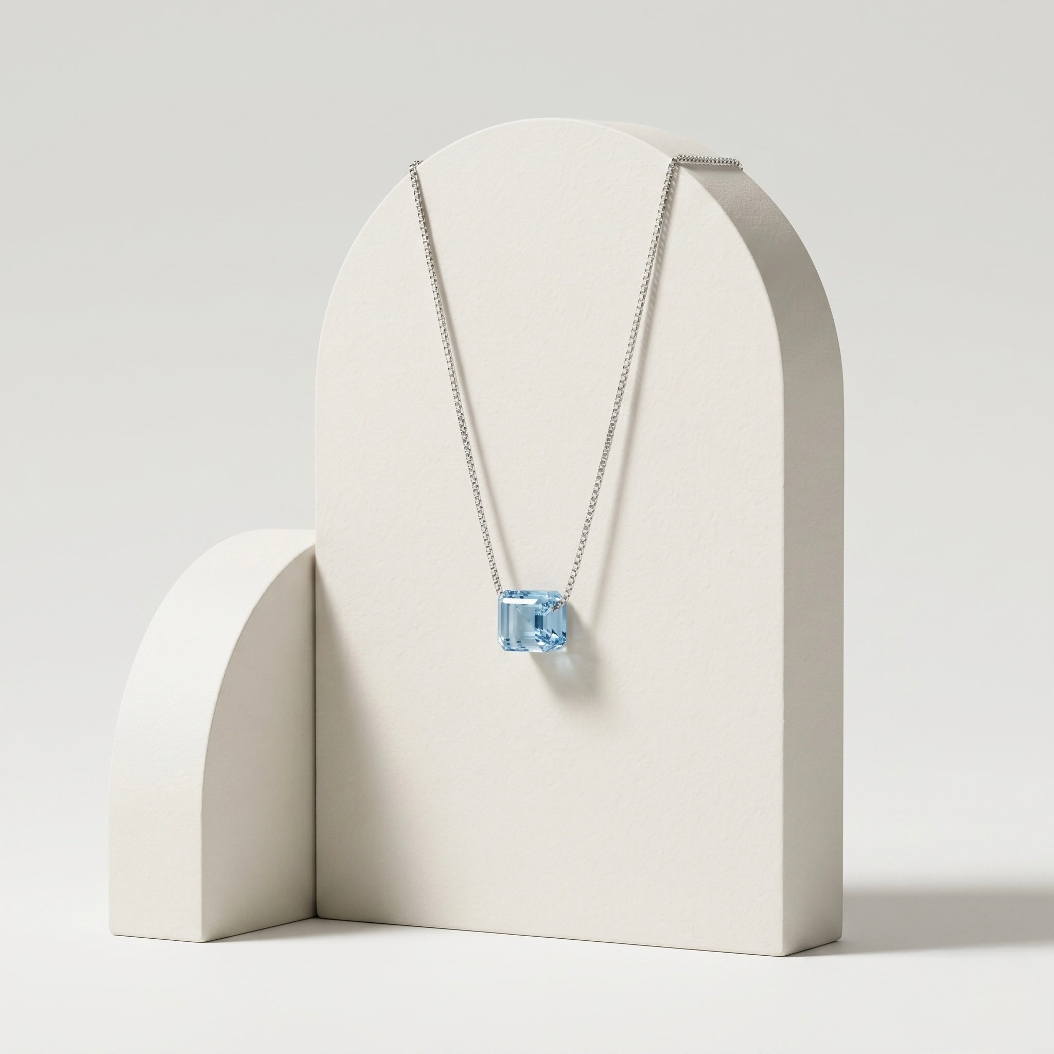 925 Sterling Silver Emerald-Cut Blue Solitaire Pendant Necklace for Women