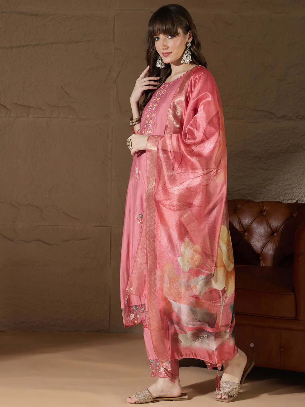 Zaria Floral Silk Kurta Set