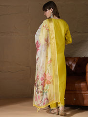 Meher Emerald Green Embroidered Kurta Set with Floral Organza Dupatta