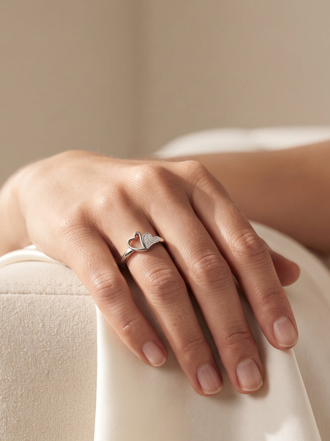 925 Silver Double Heart Love Ring for Women