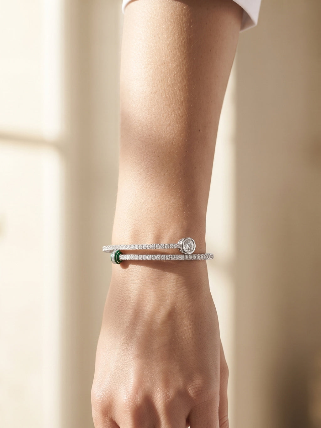 925 Silver Emerald Charm Wrap Bracelet for Women