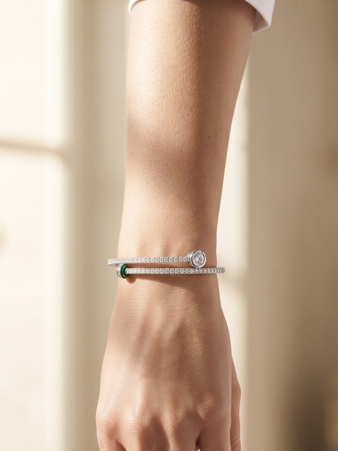 925 Silver Emerald Charm Wrap Bracelet for Women