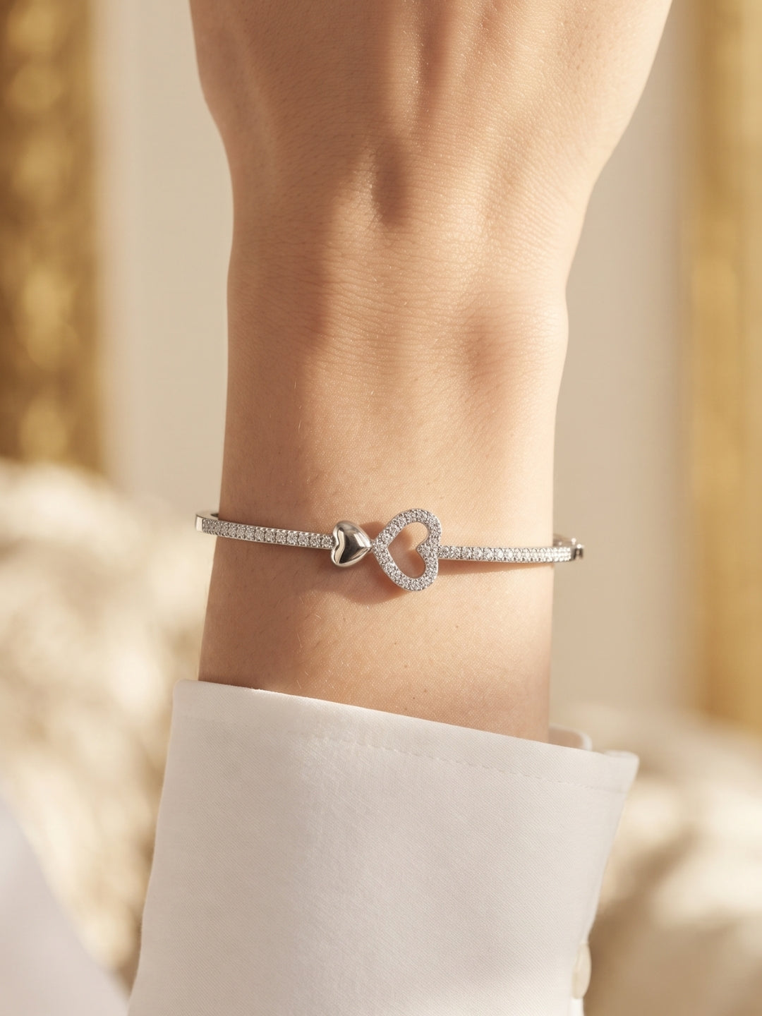 925 Silver Twin Love Heart Sparkle Bracelet for Women