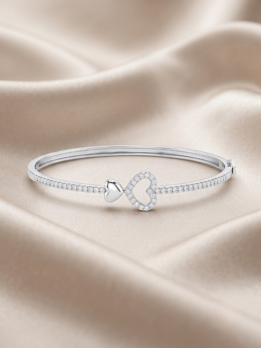 925 Silver Twin Love Heart Sparkle Bracelet for Women