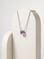 925 Sterling Silver Emerald-Cut Purple Solitaire Pendant Necklace for Women