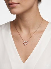 925 Sterling Silver Rose Gold Open Heart CZ Necklace for Women