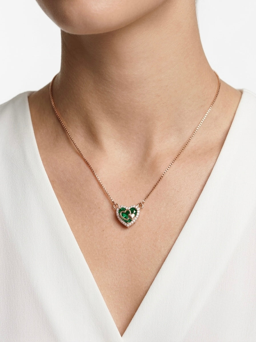 925 Sterling Silver Emerald Heart Necklace for Women