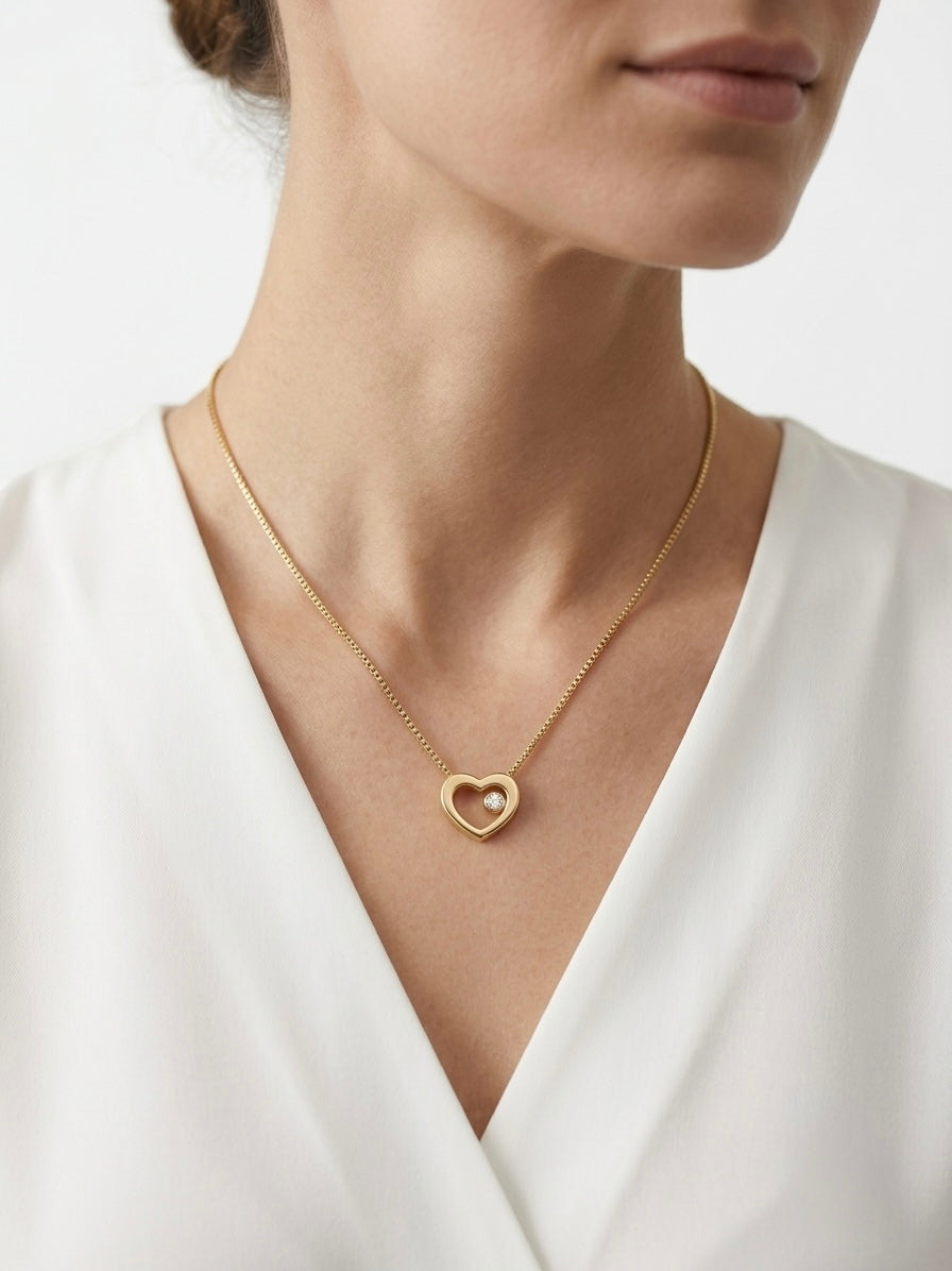 925 Sterling Silver Open Heart Solitaire Necklace for Women