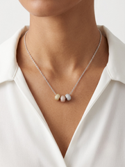 925 Sterling Silver Tri-Color Pavé CZ Bead Pendant Necklace for Women