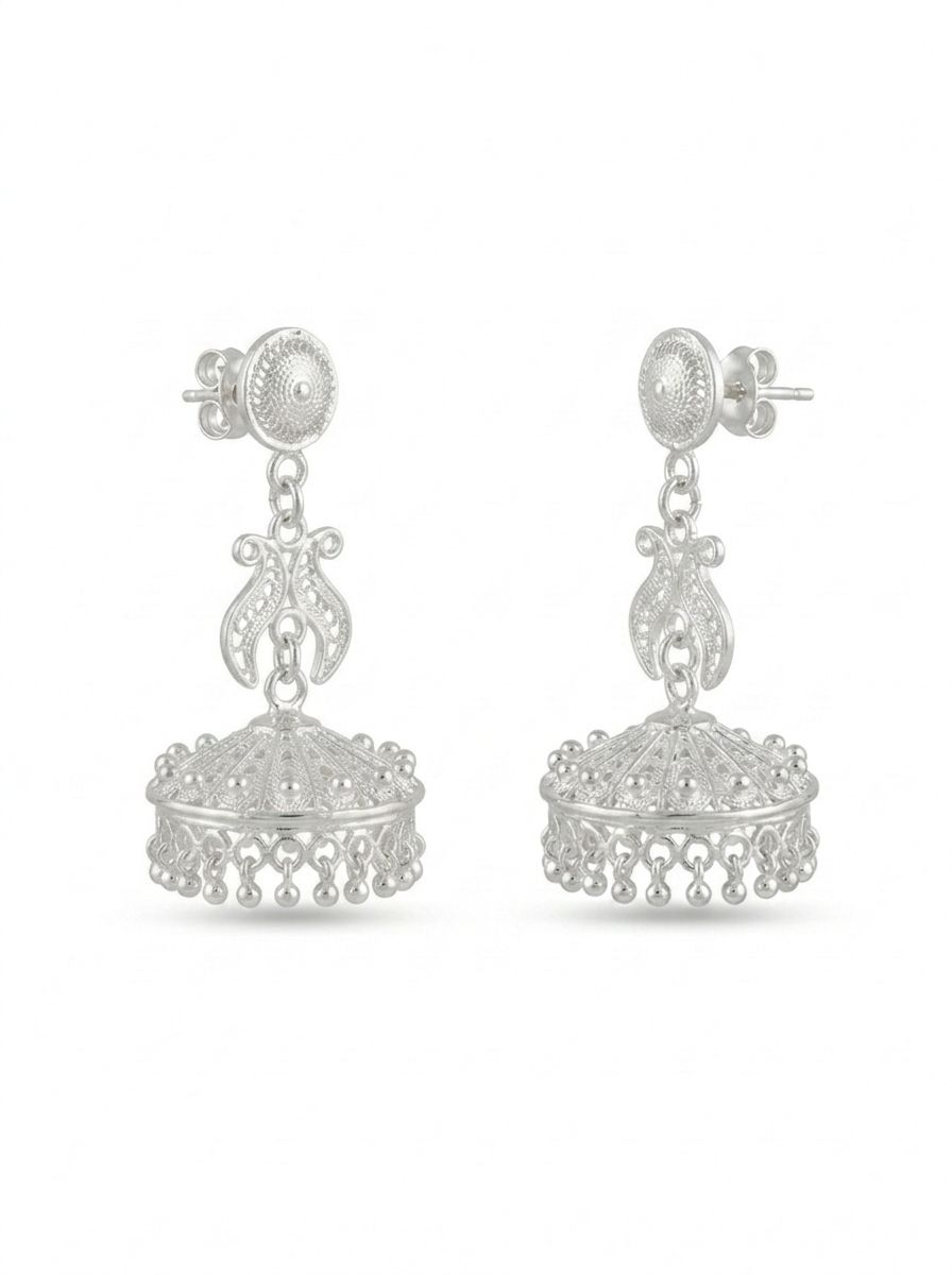 925 Silver Earrings Traditional Filigree Jhumka Earrings for Women