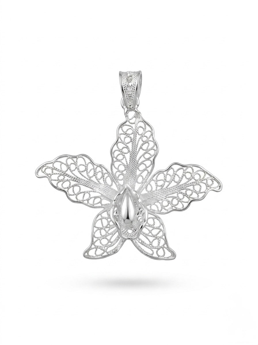 925 Sterling Silver Orchid Grace Filigree Pendant For Women