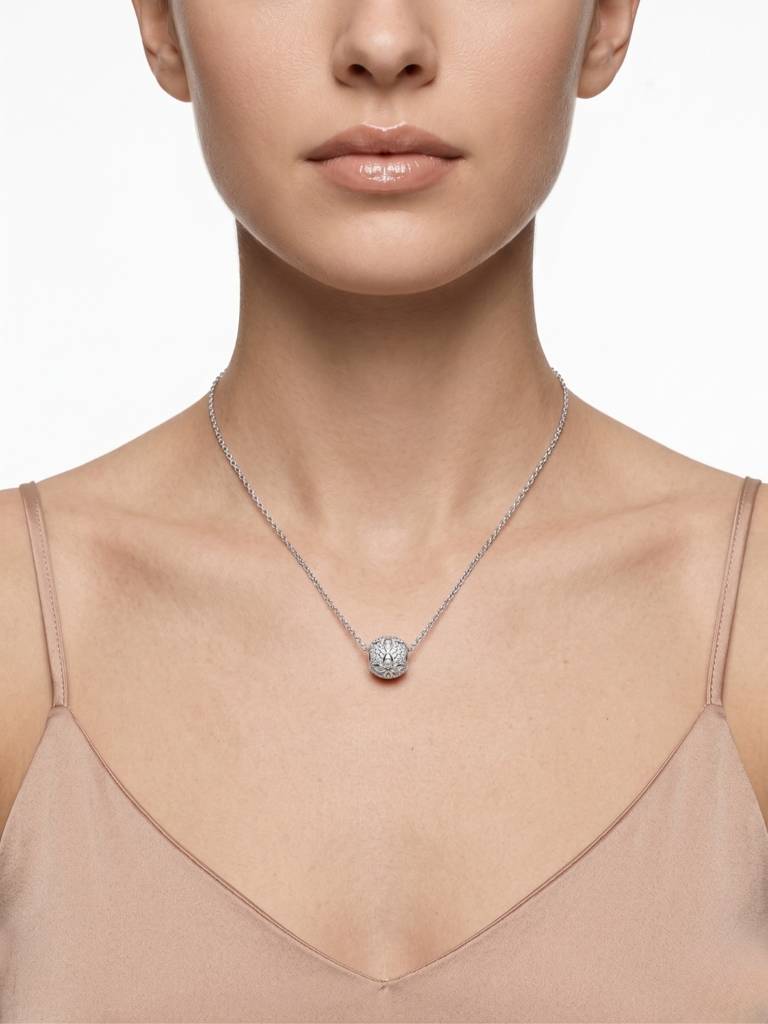 925 Sterling Silver Pavé CZ Filigree Sphere Pendant Necklace for Women