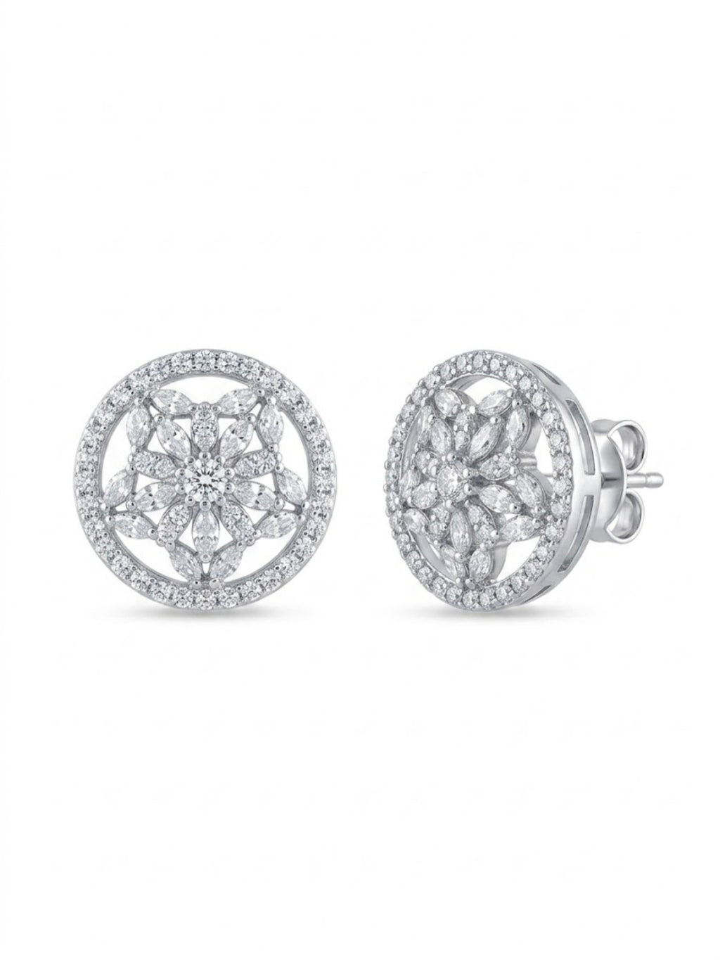 925 Silver Earrings Floral CZ Stud Earrings for Women
