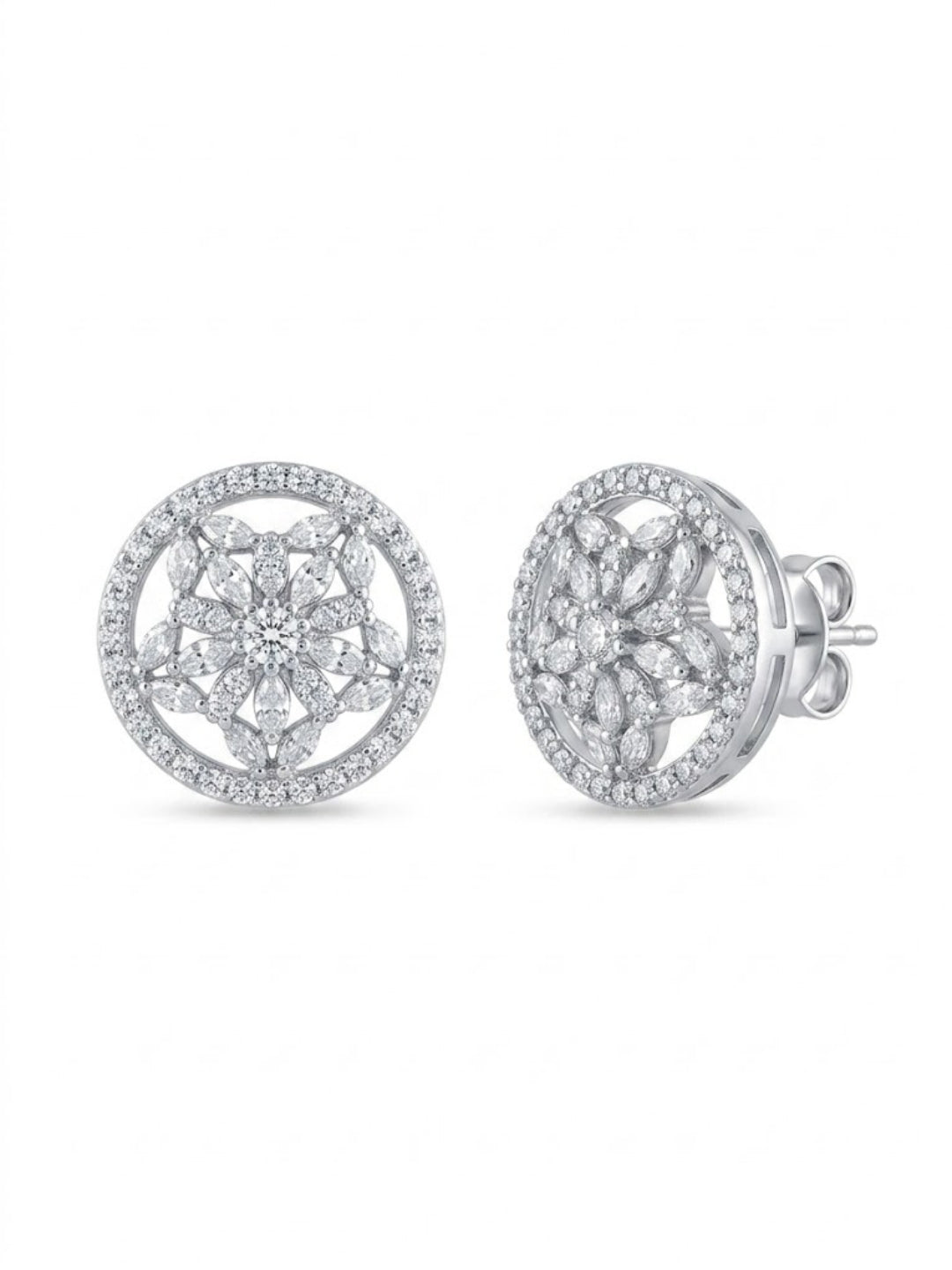 925 Silver Earrings Floral CZ Stud Earrings for Women