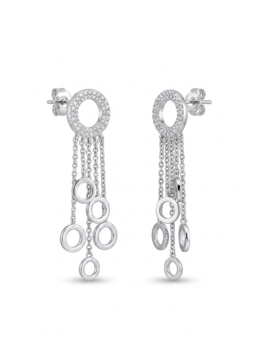 925 Silver earrings Halo Cascade Drop Earrings for Women