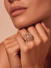 925 Sterling Silver Rose Gold Floral Adjustable Ring for Women