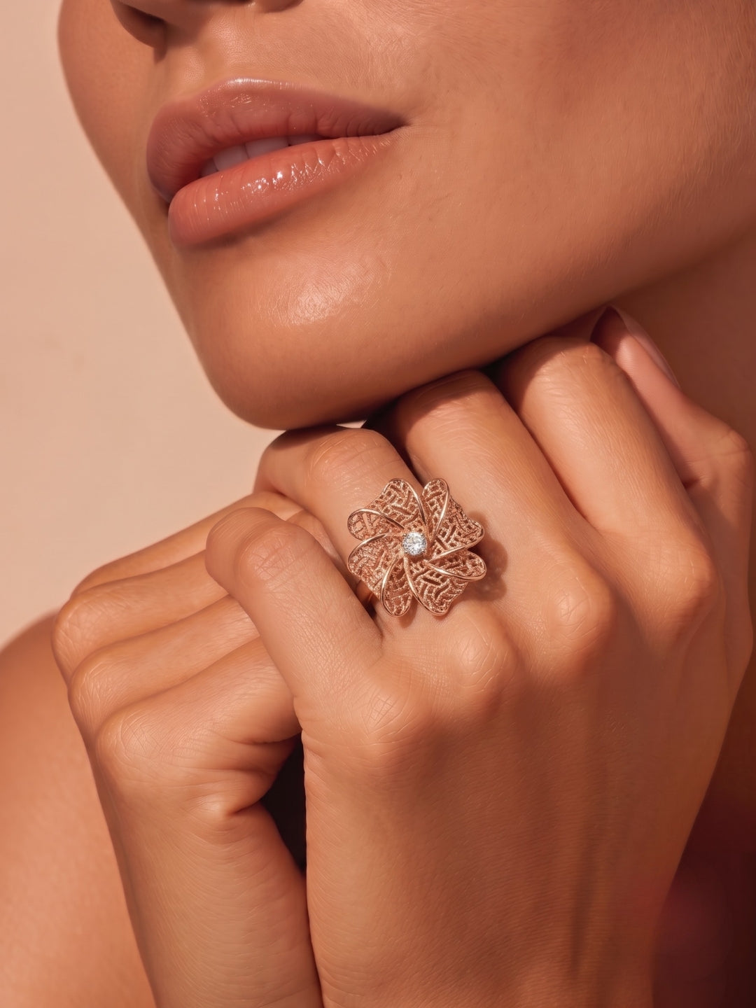 925 Sterling Silver Rose Gold Floral Adjustable Ring for Women