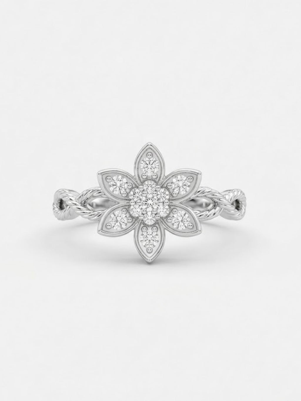 925 Sterling Silver Floral Diamond Ring for Women