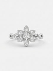 925 Sterling Silver Floral Diamond Ring for Women