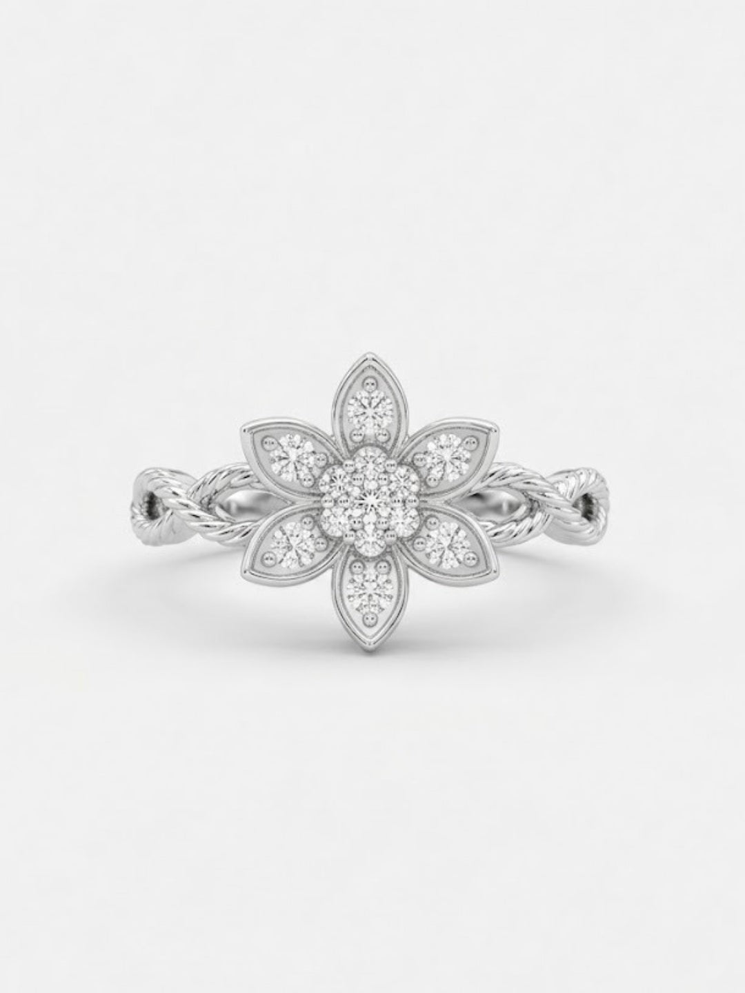 925 Sterling Silver Floral Diamond Ring for Women