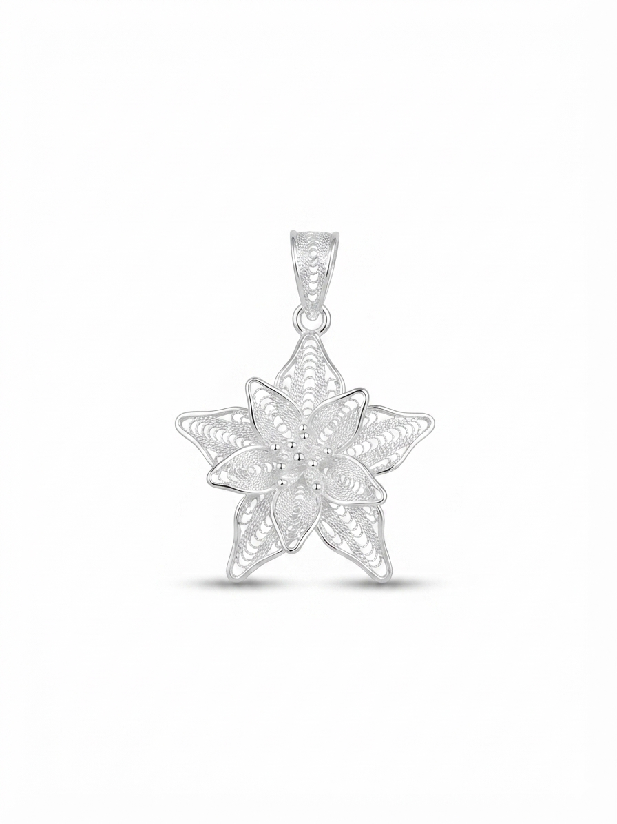 925 Sterling Silver Radiant Star Flower Pendant For Women