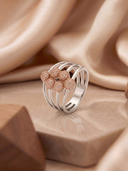925 Sterling Silver Rose Gold Pavé Bubble Ring for Women