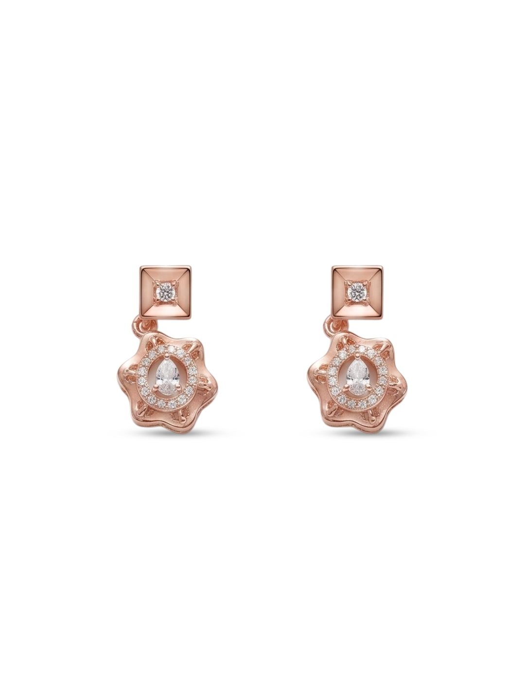 925 Sterling Silver Rose Gold Floral Halo Necklace Set with earrings