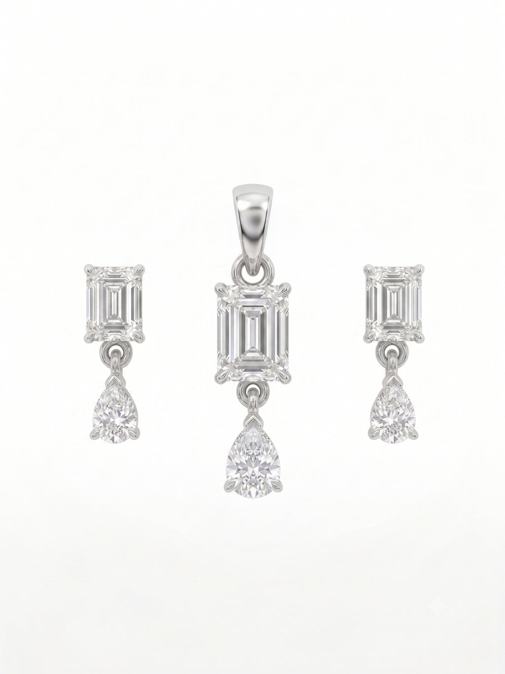 925 Sterling Silver Emerald Cut Drop Pendant Set with Earrings