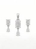 925 Sterling Silver Emerald Cut Drop Pendant Set with Earrings