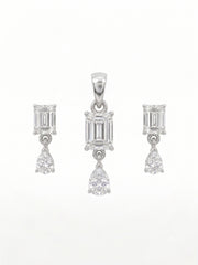 925 Sterling Silver Emerald Cut Drop Pendant Set with Earrings