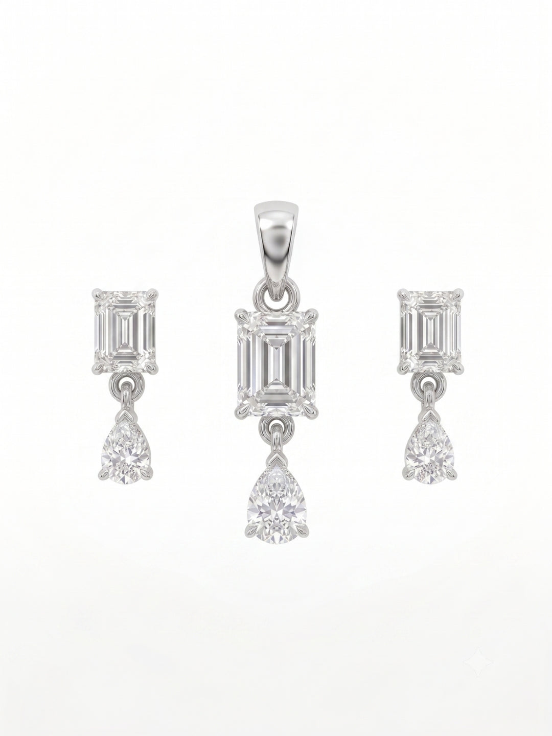 925 Sterling Silver Emerald Cut Drop Pendant Set with Earrings
