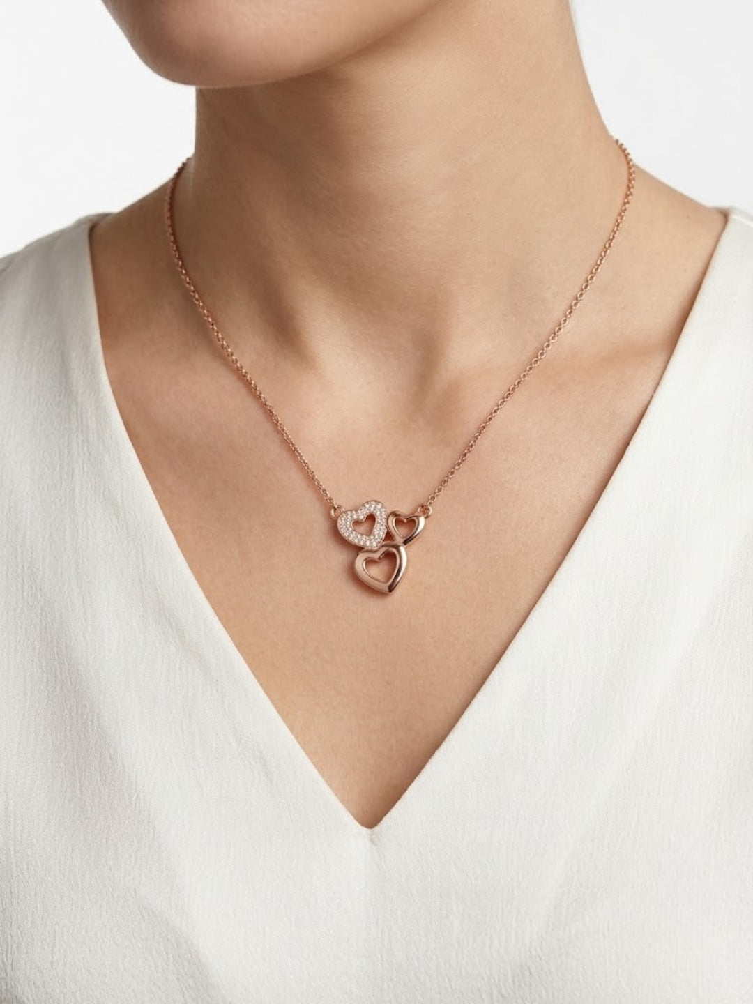 925 Sterling Silver Forever Together Heart Trio Necklace for Women