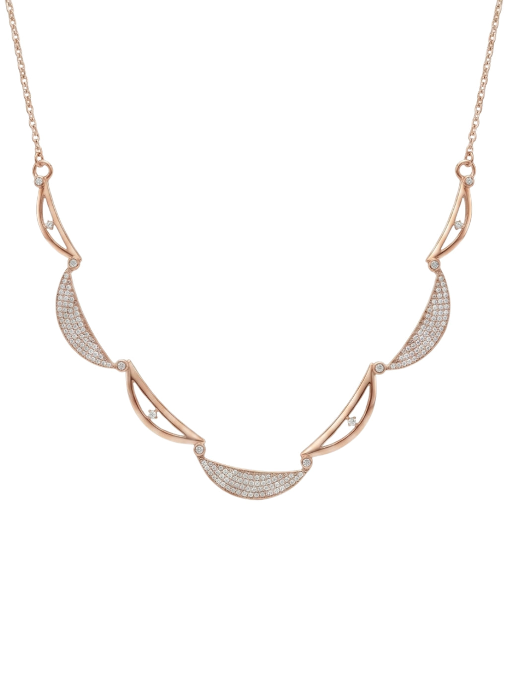 925 Sterling Silver Rose Gold Crescent Sparkle Necklace Set with earrings