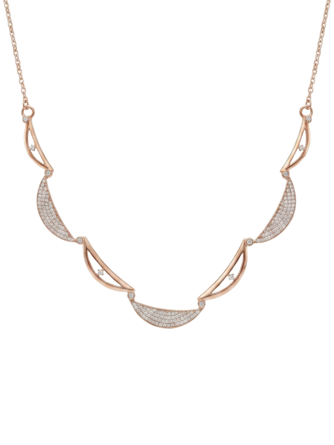 925 Sterling Silver Rose Gold Crescent Sparkle Necklace Set with earrings
