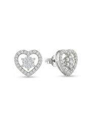 925 Silver Heart Sparkle Stud Earrings for Women