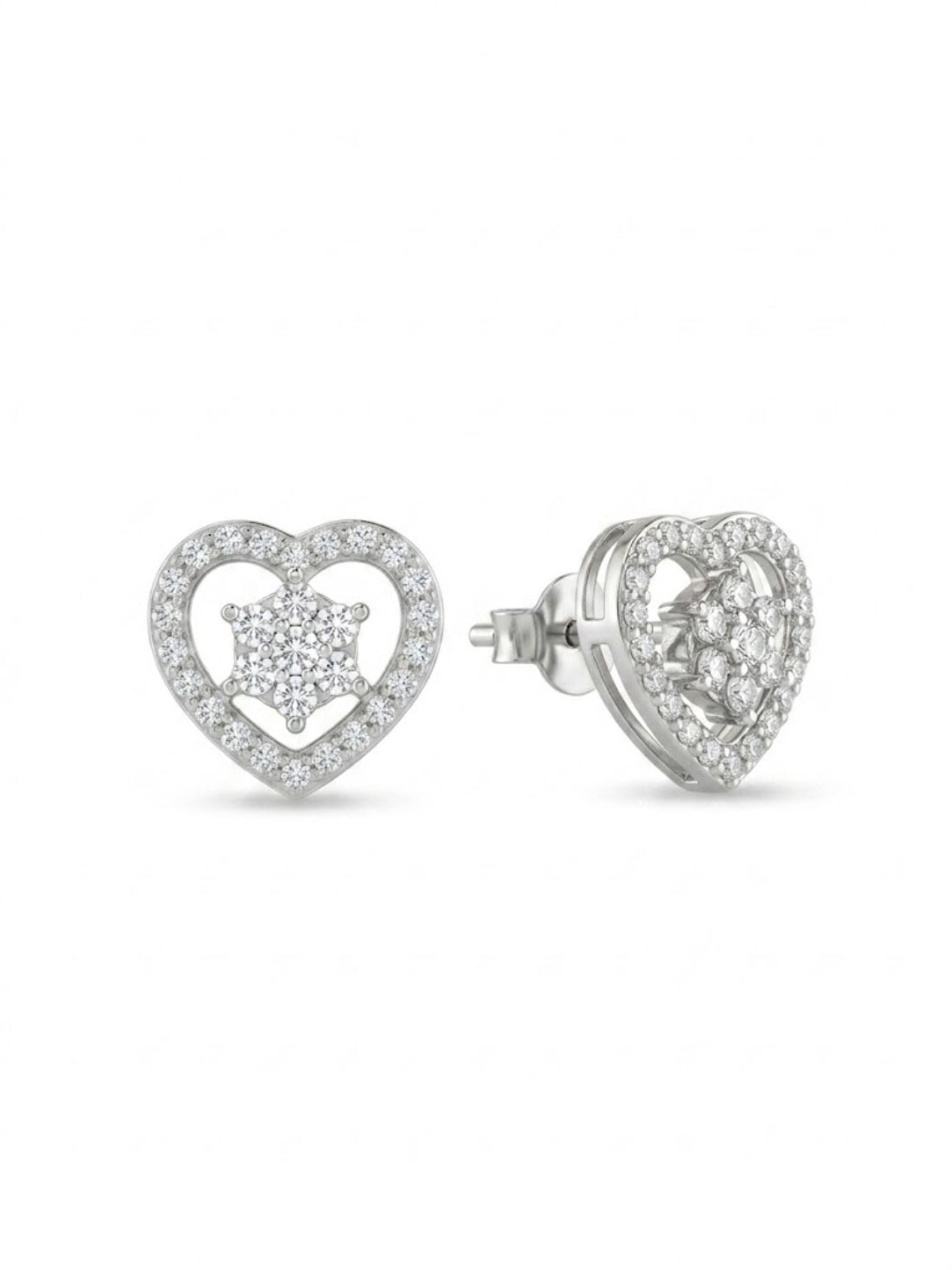 925 Silver Heart Sparkle Stud Earrings for Women